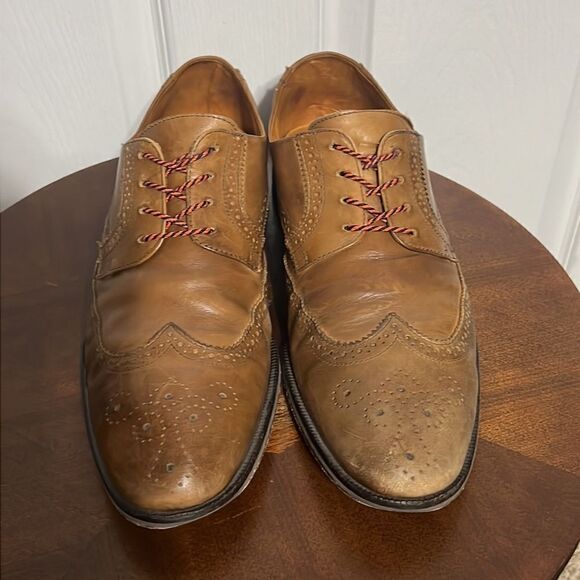 🔥🔥 Martin Dingman Made In Italy Tan Leather Lace Up Derby Wing Tip Shoes - GUC - Picture 3 of 11